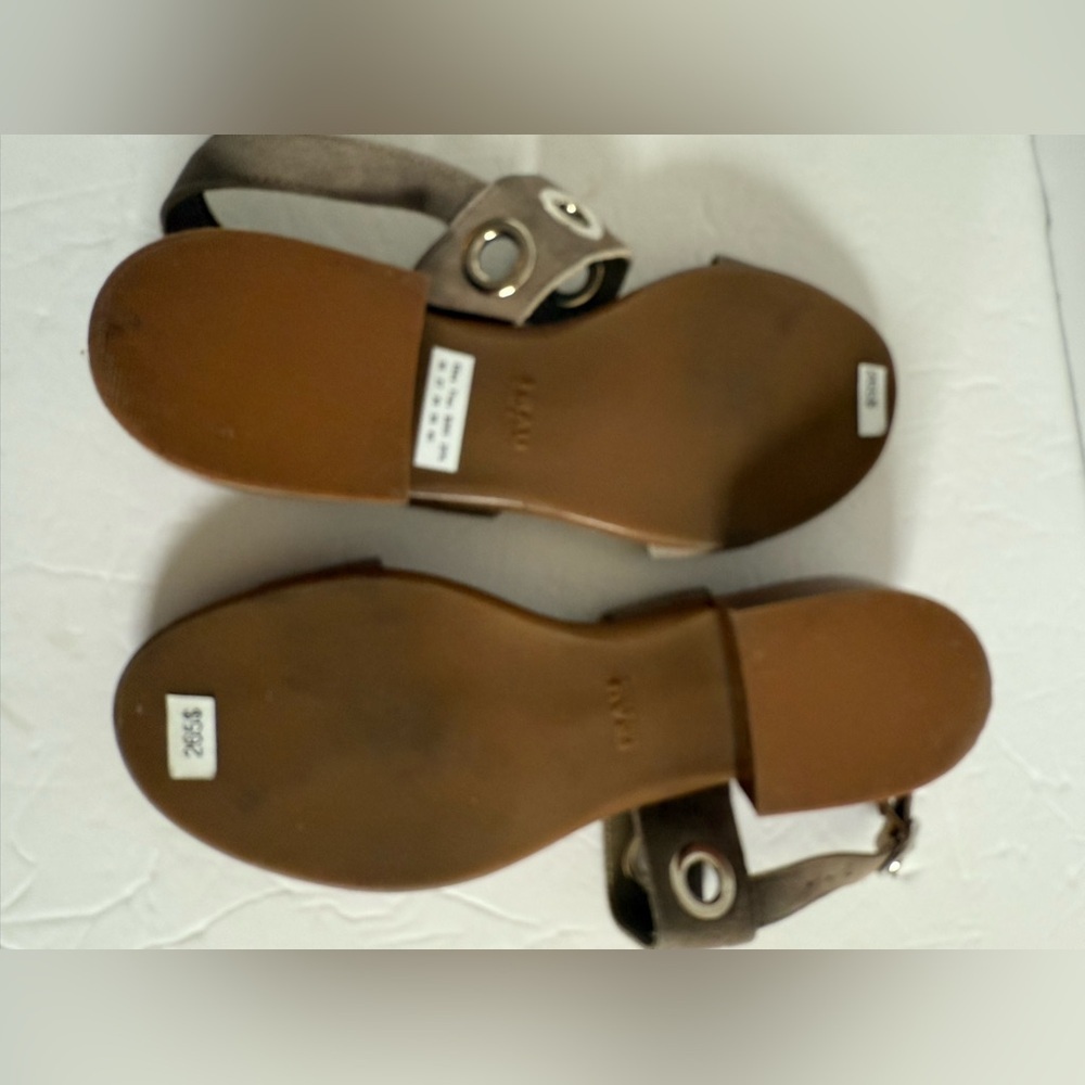 Tan Taupe Low Block Heel Leather Sandals Flats Women Size EU 37 - Picture 10 of 12